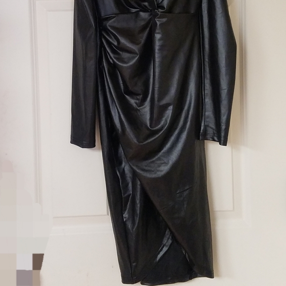 NWT VOILA Faux Leather Long Sleeve Rushed Front Wrap Mini Dress M - Picture 7 of 16